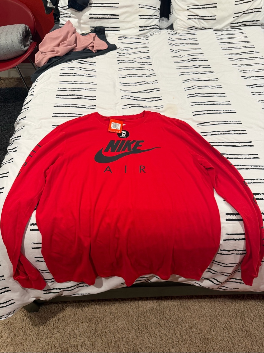 Nike Air Men's Red Crewneck Sweatshirt with Black Logo